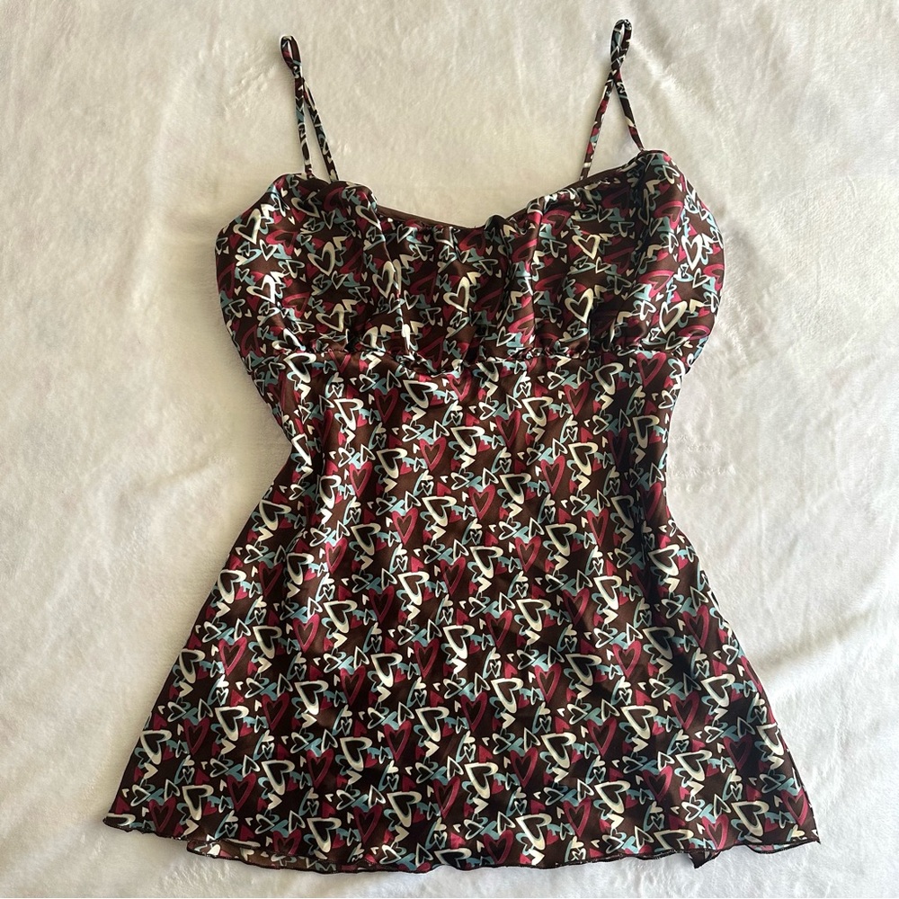 Vintage Y2K Brown Hearts Ruched Slip Dress